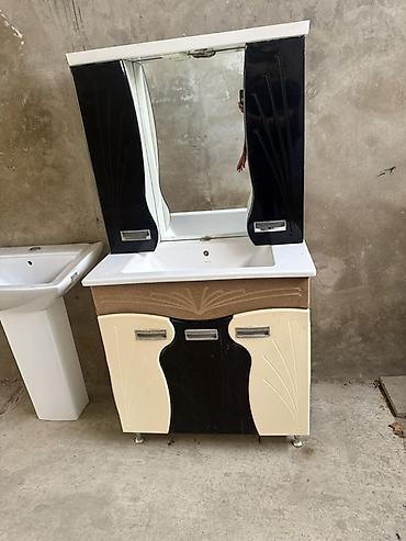 купить полки на стену: Hamam üçün lavabo və güzgülü dolab dəsti - Üst hissə: iri güzgü, hər — 3