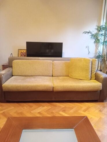 dvosed mojca: Three-seat sofas, Textile, color - Beige, Used