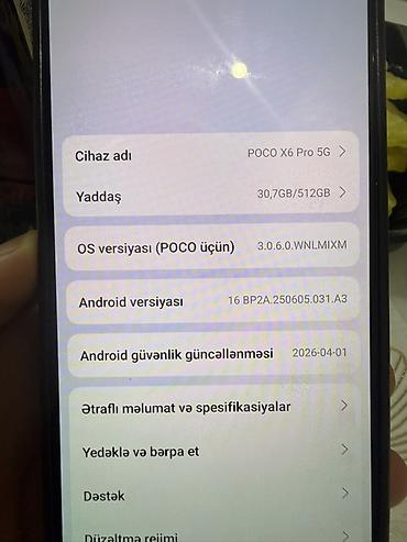 nokia magic max 5g: Poco X6 Pro 5G, 512 GB, rəng - Qara, Barmaq izi, Face ID — 2
