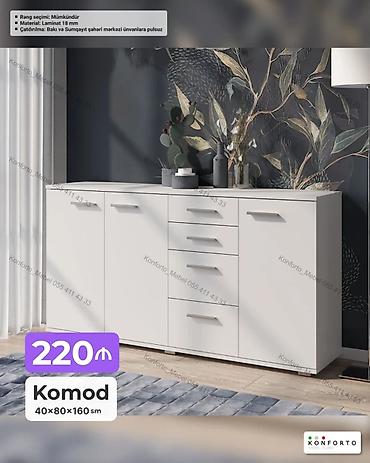 Ağ rəngli komod Ölçülər: 40×80×160 sm Material: 18 mm laminat