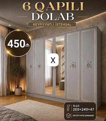 6 qapılı dolab - Material və dizayn: Zərif qızılı haşiyələrə malik