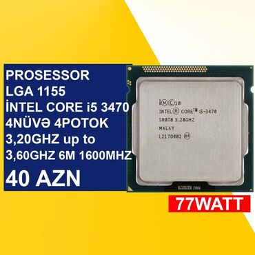 Soyutma sistemləri: Prosessor Intel Core i5 Prosessor “LGA 1155 İntel Core i5 3470”, 3-4 GHz, 4 nüvə, İşlənmiş