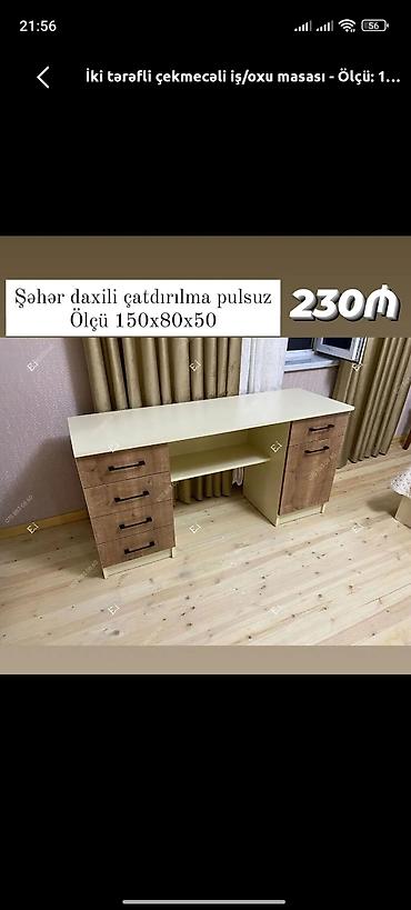 kitab stol: İki tərəfli çekmecəli iş/oxu masası - Ölçü: 150 x 80 x 50 sm - — 1