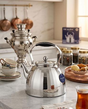 samovar 10 litre: Yeni, rəng - Gümüşü, Qəhvədan — 1