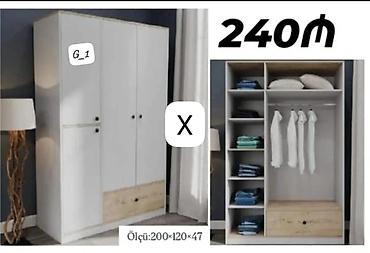 sirmə: Paltar dolabı – ölçü: 200×120×47 sm. - 3 qapılı dizayn, ağ korpus və — 1