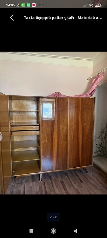 Yeni, 3 qapılı, Siyirməli, Qəhvəyi, Taxta, Açılan, Düz dolab