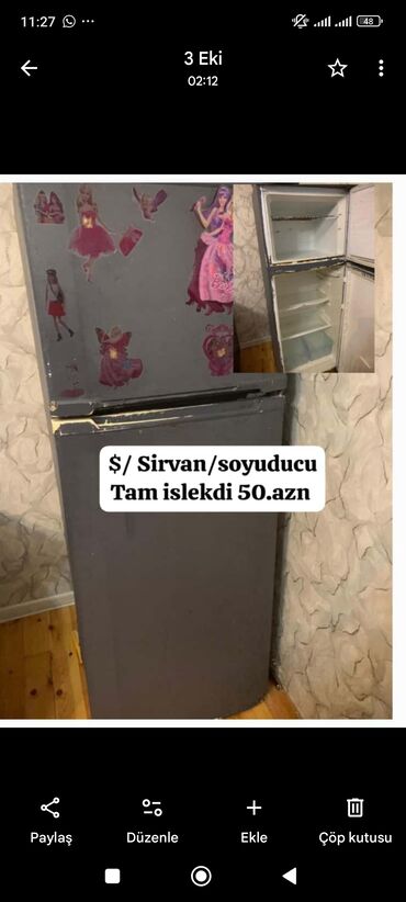 kiçik ölçülü kondisioner: İki kameralı soyuducu. Üst hissə – dondurucu bölmə, alt hissə – əsas