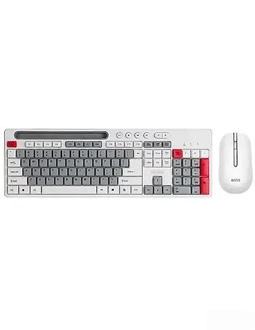 Tastature: Komplet bežične tastature i miša – elegantan retro dizajn u sivo-beloj — 1