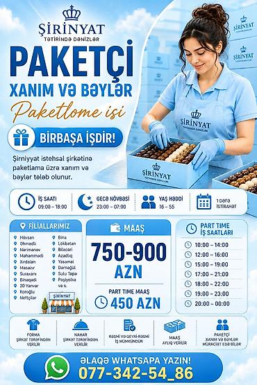 elvan şokolad fabriki vakansiya: Qablaşdırıcı tələb olunur, İstənilən yaş, Təcrübəsiz, Aylıq ödəniş — 1