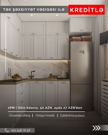 Sifarişlə mətbəx mebeli: Sifarişlə mətbəx dəsti, Özü çəkən petlələr, Sadə laminat, Kredit var, Pulsuz çatdırılma — 9