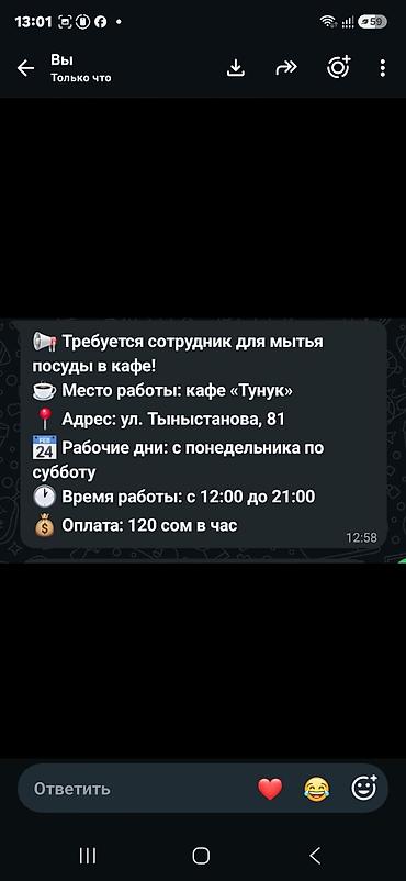 Требуется Посудомойщик, Оплата: Почасовая at lalafo.kg Требуется Посудомойщик, Оплата: Почасовая
