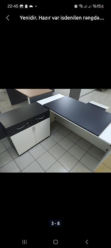 masaüstü ofis seti: Ofis üçün L şəklində iş masası dəsti - Rəng: ağ-qara kombinasiya - — 2
