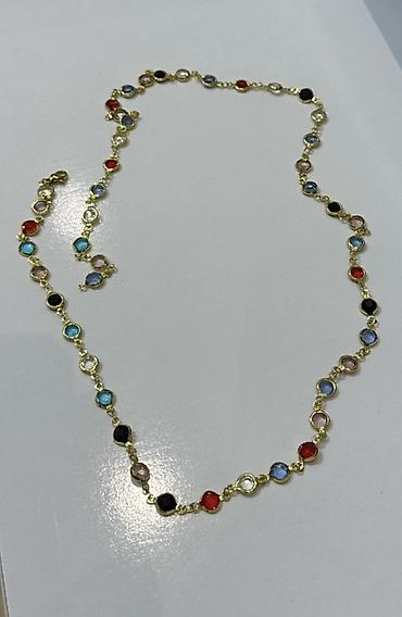 Цепочки: Çoxrəngli daşlı zəncir kolye - Material: qızılı tonlu metal ərinti - — 2