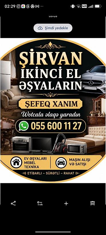 Digər xidmətlər: Şirvan İkinci El Əşyalar – ev əşyaları, mebel, məişət texnikası və — 1