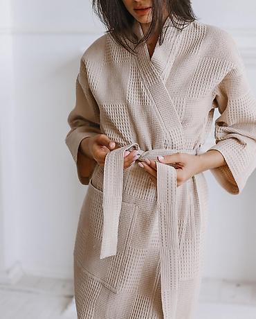 Халаты: Мужской женский вафельный халат 100% хлопок Мягкая и впитывающая ткань — 13