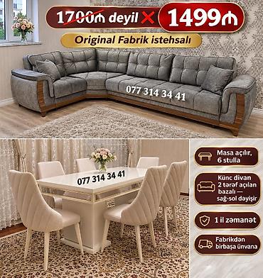 Original fabrik istehsalı mebel dəsti - Künc divan: 2 tərəf açılan