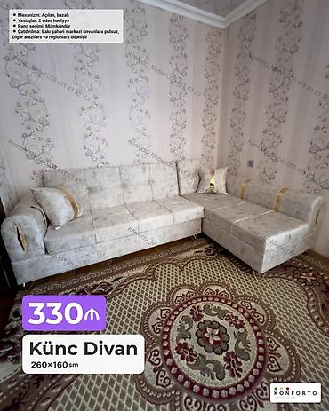 Ev və bağ: Künc divan – 260×160 sm - Mekanizm: açılan, bazalı (yataq funksiyası — 1