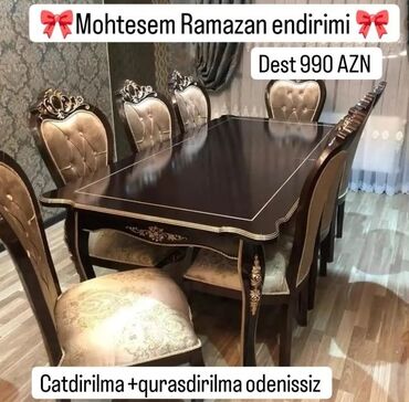 Masa və oturacaq dəstləri: Qonaq otağı üçün, Yeni, Açılmayan, Dördbucaq masa, 6 stul — 26