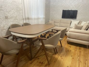 Masa və oturacaq dəstləri: Qonaq otağı üçün, Yeni, Açılan, Oval masa, 8 stul — 7