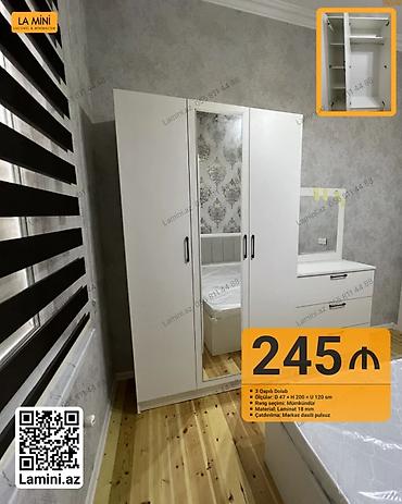 Ev üçün mebel: 3 qapılı paltar dolabı – minimalist dizayn, ağ rəng Xüsusiyyətlər: - — 1
