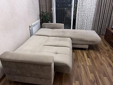 mebel sandiqlar: L-şəkilli transformasiya olunan divan - Rəng: açıq bej - Forma: sağ — 2