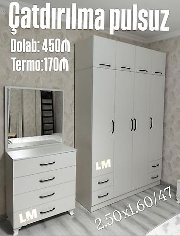 termo kamot: Ağ rəngli yataq otağı möbeli dəsti - Dolab: 4 qapılı, yuxarı əlavə — 1