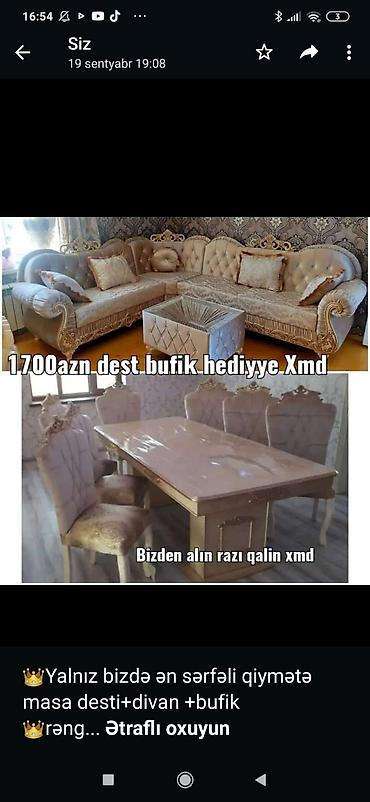 qədimi oturacaqlar: Klassik üslubda qonaq otağı dəsti Tərkib: - Künc divan: yumşaq parça — 1