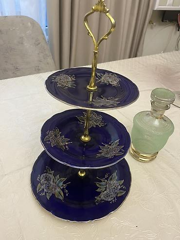 odun samovar satilir: Şüşə dekor və süfrə aksesuarları dəsti - 3 mərtəbəli desert/mürəbbə — 1