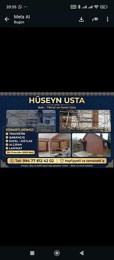 bakida usta isleri: **Hüseyn usta – tikinti və təmir xidmətləri** Bakı və ətraf — 1