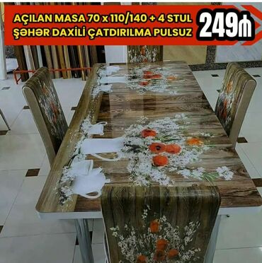 Masa və oturacaq dəstləri: Qonaq otağı üçün, Yeni, Açılan, Dördbucaq masa, 4 stul — 14