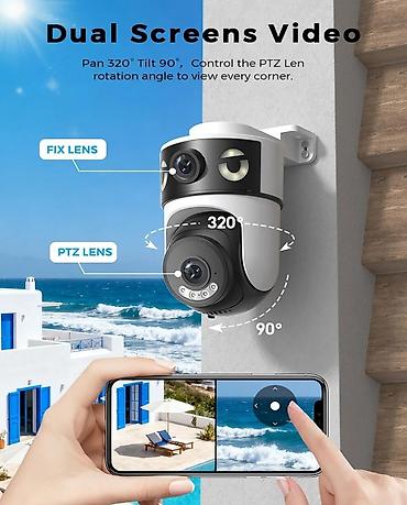 kamera 360 mobil: İkili Linzalı 360° Wi‑Fi Təhlükəsizlik Kamerası FHD iki kamera: eyni — 10