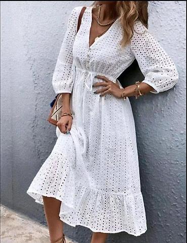 35: Belo midi haljina od pamučne čipke (broderie anglaise) sa perforiranim — 1