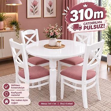 Ağ rəngli yemək otağı dəsti – 1 ədəd dairəvi masa və 4 ədəd stul - lalafo.az -da Ağ rəngli yemək otağı dəsti – 1 ədəd dairəvi masa və 4 ədəd stul -