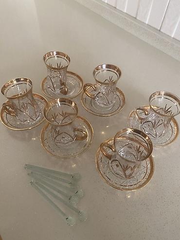 cay: Çay dəsti, rəng - Qızılı, Şüşə, 6 nəfərlik — 3