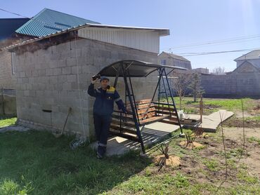 Садовые качели: Садовые качели Металл, Со спинкой, С крышей — 3