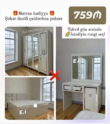 yataklar: Yataq otağı dəsti - Komplekt: 3 qapılı güzgülü dolab, çarpayı (matras — 1