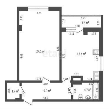 2х комнатный кв: 2 комнаты, 47 м², Элитка, 10 этаж, ПСО (под самоотделку)