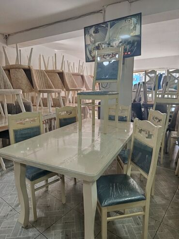 белый стол на кухню: Для кухни, Нераскладной, Прямоугольный стол, 6 стульев