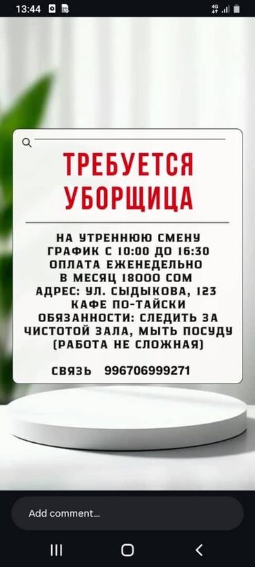 работа домработница: Талап кылынат Тазалоочу, Төлөм Жума сайын