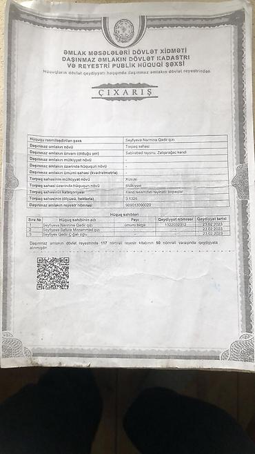 qubada torpaq sahesi satilir: Kənd təsərrüfatı, Mülkiyyətçi, Kupça (Çıxarış) — 2