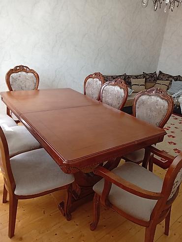 Mebel: Qonaq otağı üçün, İşlənmiş, Açılan, Dördbucaq masa, 8 stul — 1