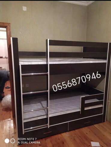 İkimərtəbəli uşaq çarpayıları: Oğlan və qız üçün, Yeni, Çarpayı, Matras ilə, Siyirməli, Laminat — 6