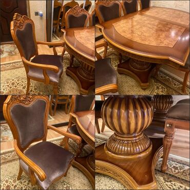 malaziya stolu: Qonaq otağı üçün, İşlənmiş, Açılan, Oval masa, 6 stul, Malayziya