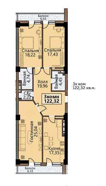 elif garden: 3 комнаты, 12232 м², Элитка, 11 этаж, ПСО (под самоотделку) — 2