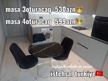 kuxna stol stul qiymetleri: Mətbəx üçün, Yeni, Açılmayan, Yumru masa, 3 stul, Türkiyə