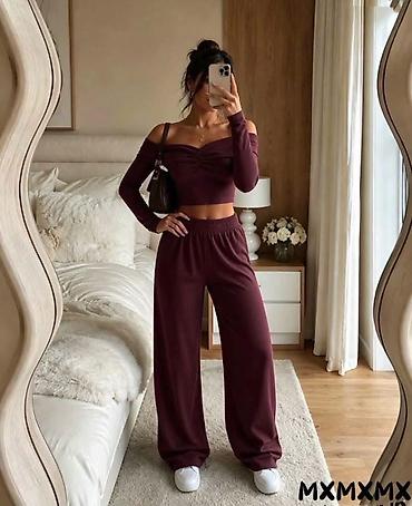 heklane pantalone: Ženski dvodelni komplet – top i pantalone sa širokim nogavicama — 4