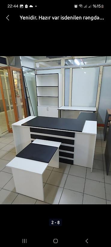 masaüstü ofis seti: Ofis üçün L şəklində iş masası dəsti - Rəng: ağ-qara kombinasiya - — 3