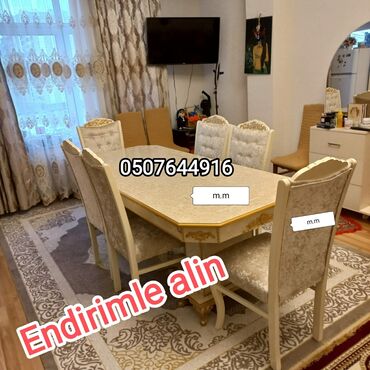 стул для школьника: Dördbucaq masa, Qonaq otağı üçün, 6 nəfər, Açılmayan, Azərbaycan, Zəmanətli