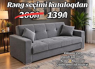 Açılan mexanizmalı divan - Ümumi ölçü: 2 m - Daxili yataq sahəsi: 1 m