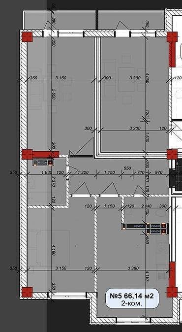 2 bedroom: 2 комнаты, 66 м², 9 этаж, ПСО (под самоотделку) — 5